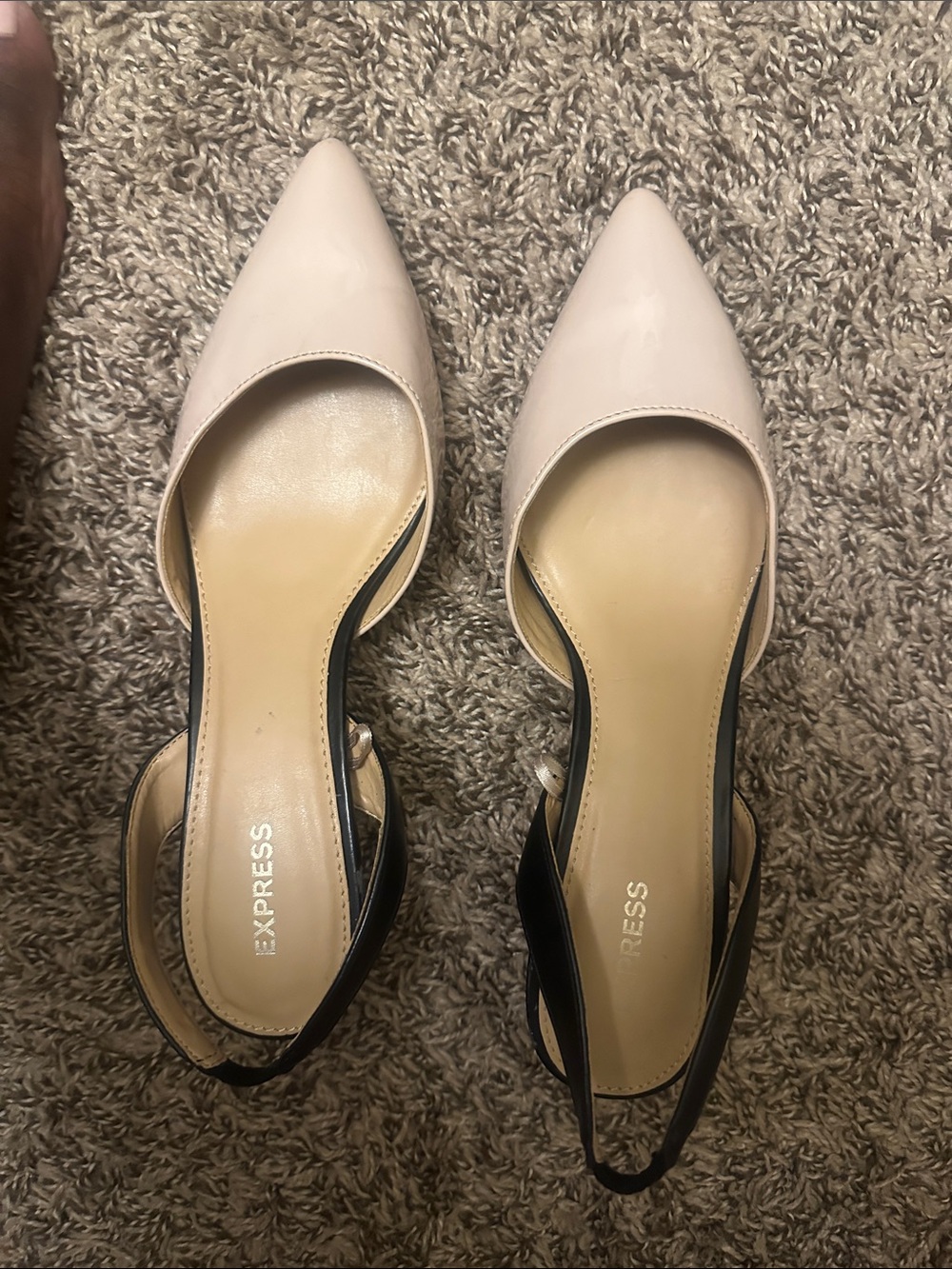 Express Two-Tone Pointed Toe Slingback Flats in Light Pink and Black
